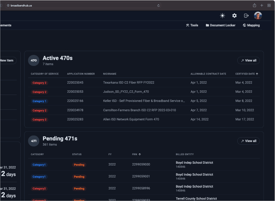 E-rate Dashboard Snapshot