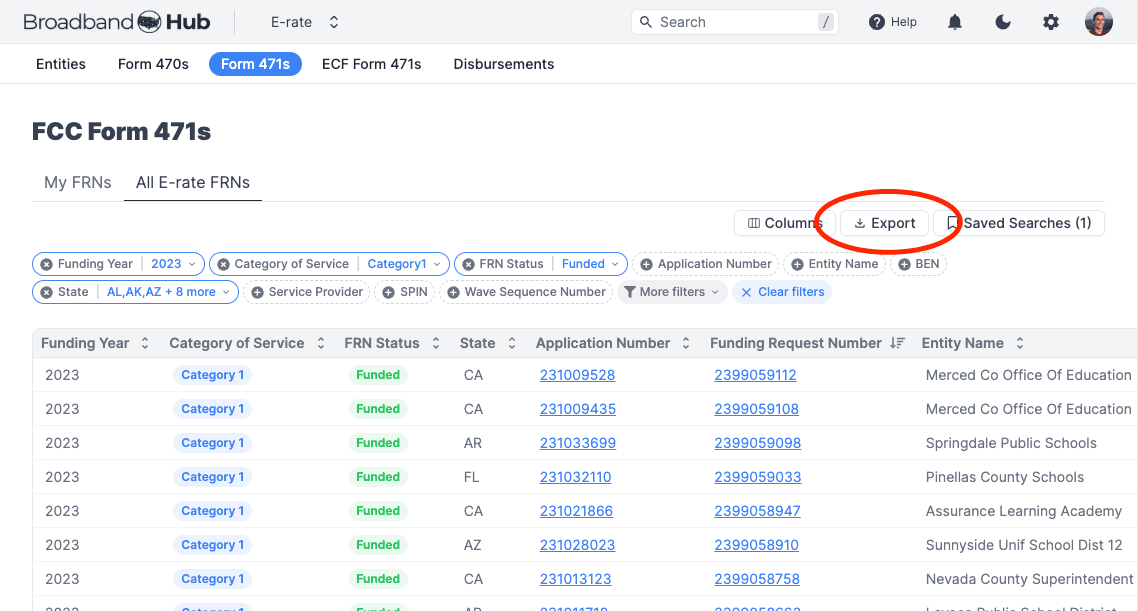 Added E-rate FRN General Search Export